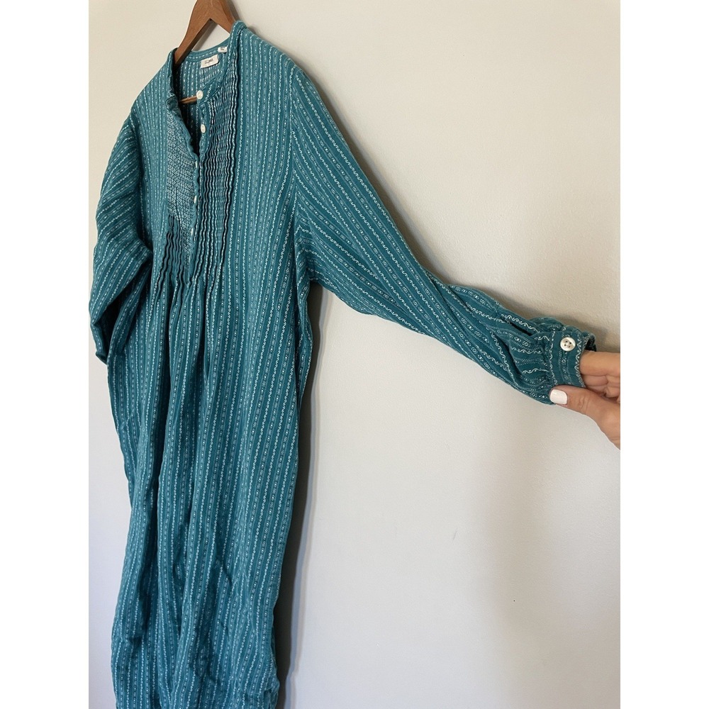 L.L. Bean Dobby Pintuck‎ Nightgown. Size XL Petite Teal/White 100%Cotton Granny - Picture 2 of 10